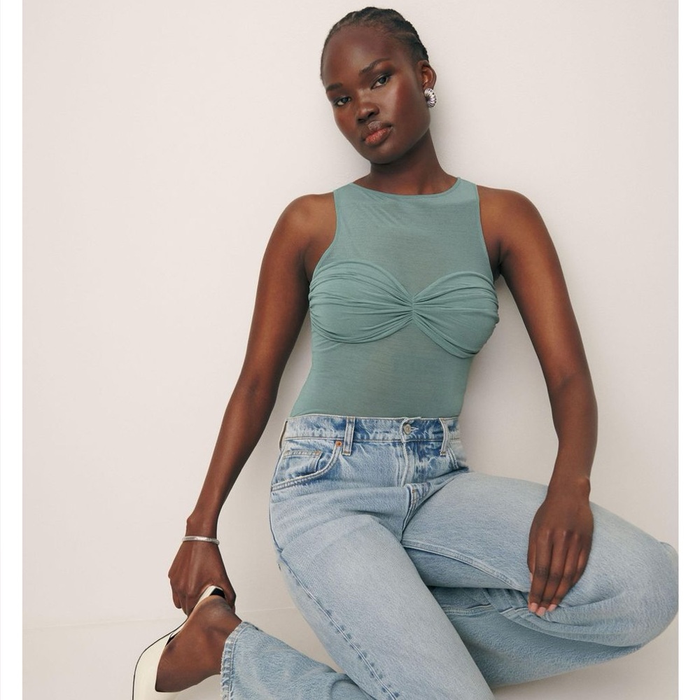 Reformation Sage Green Twist Front Tank Top